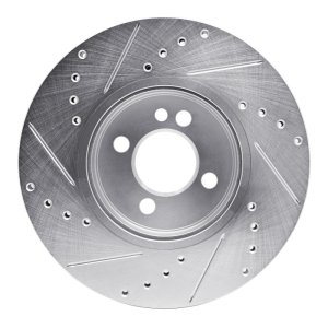 Mini Cooper Brake Rotor (1) - Front Right - R1 Concepts - Drilled & Slotted - Silver - `07-`15
